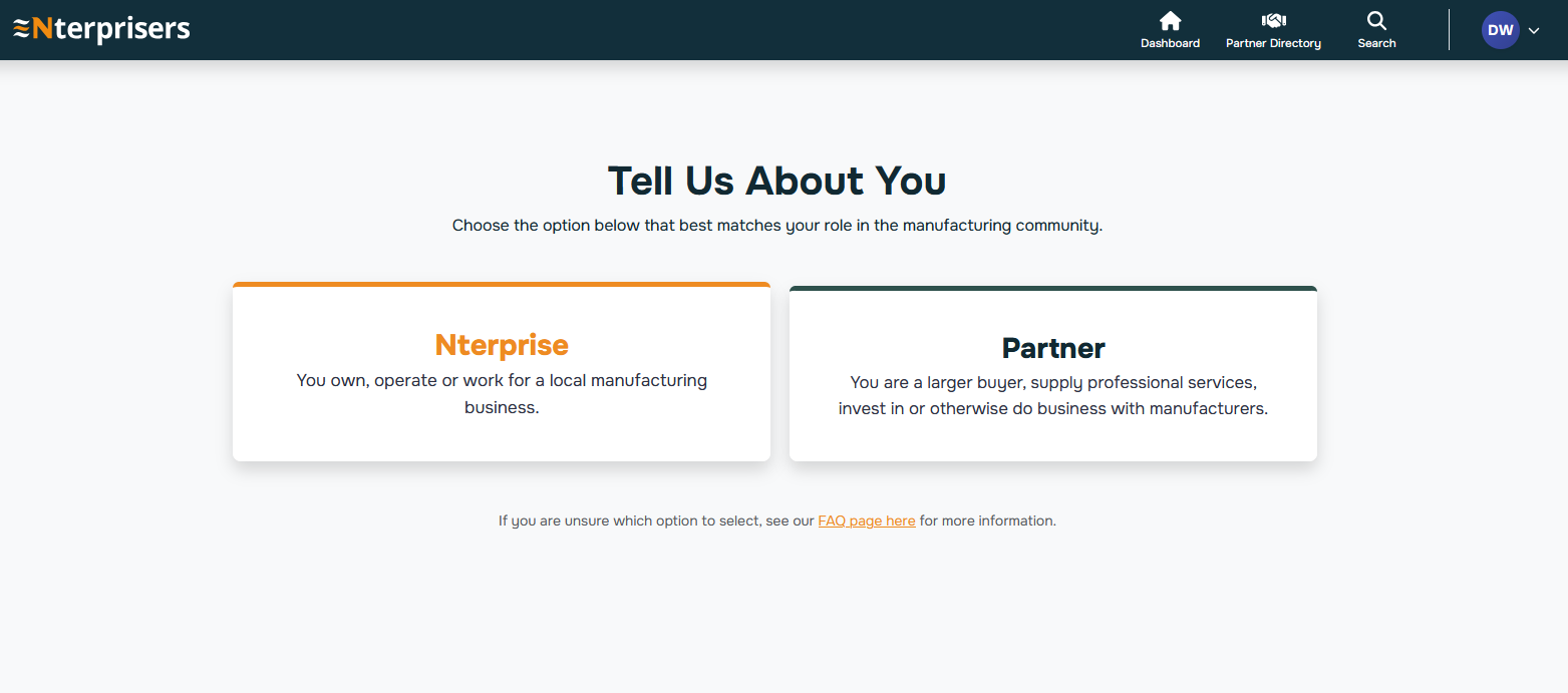 Manufacturing Owner Registration Step 1