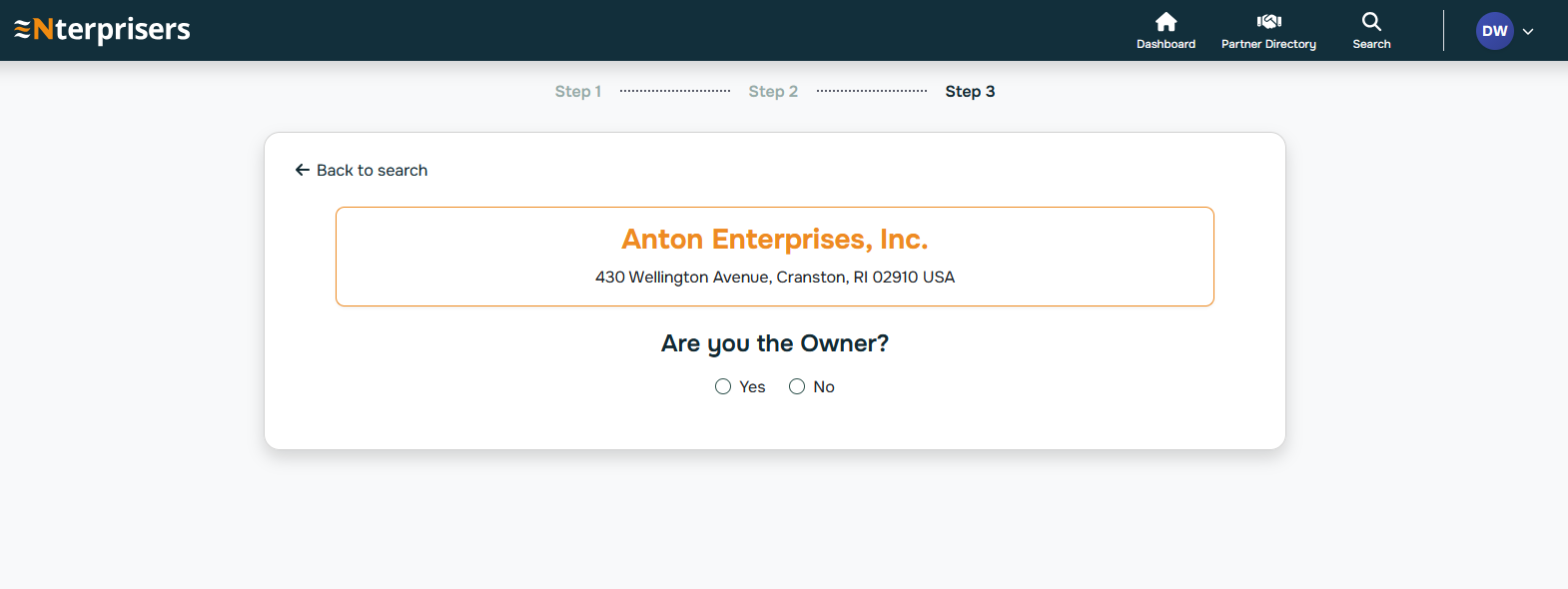 Manufacturing Owner Registration Step 3