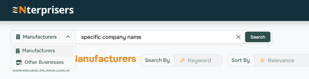 Toggle search - manufacturer, other business